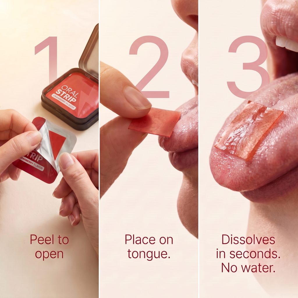 Three steps: peel a strip, let it dissolve, feel steady energy