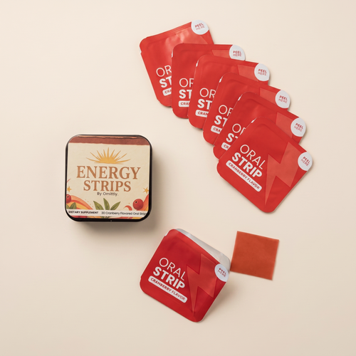 Omittly Energy Strips tin and cranberry strips fanned out