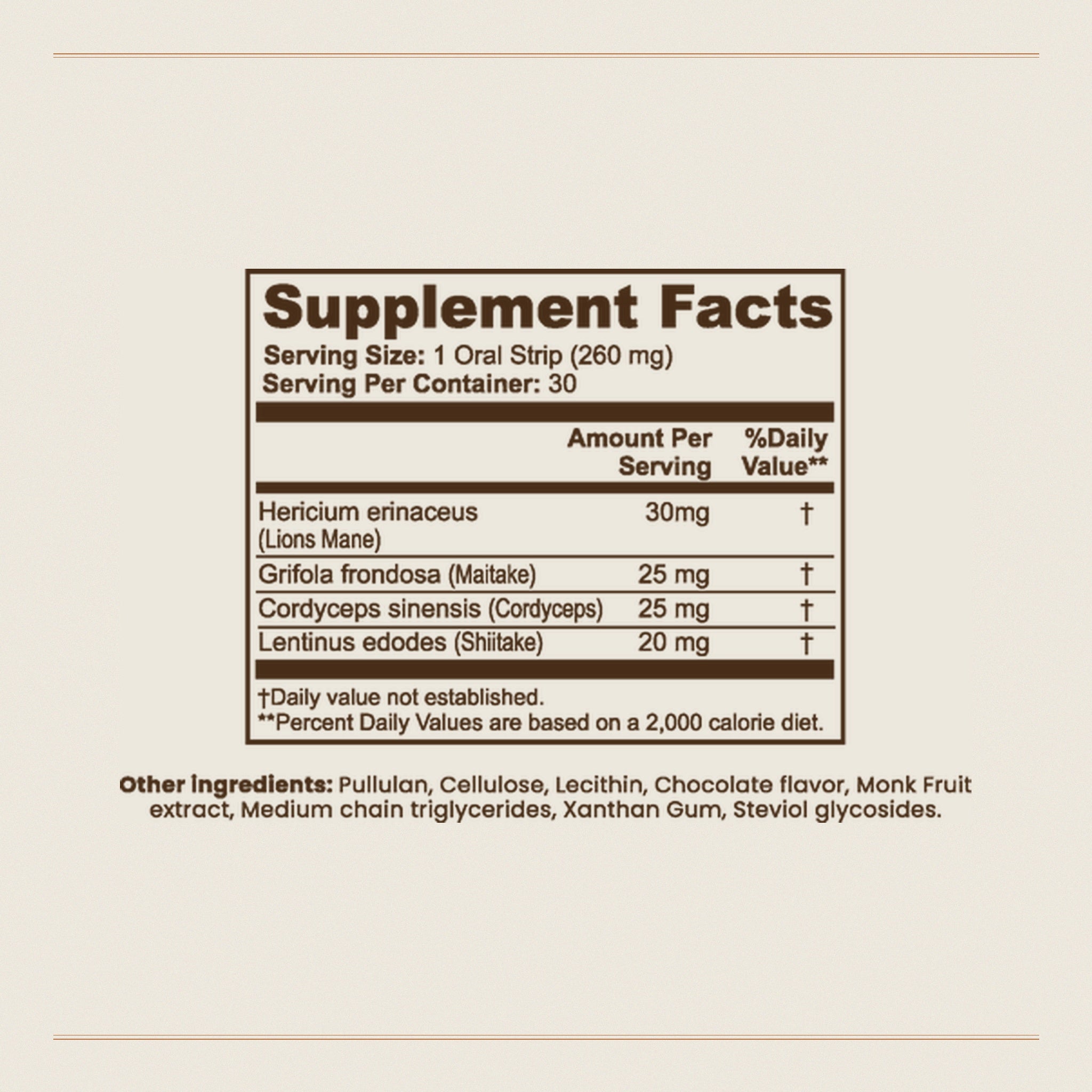 Mushroom Focus Strips Supplement Facts